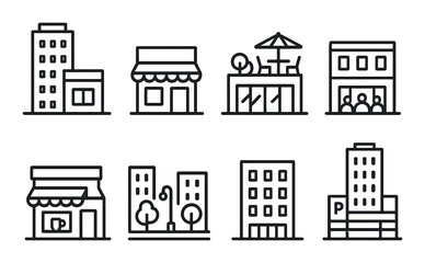 Obraz premium Cityscape linear icon set. urban, architecture, building symbols