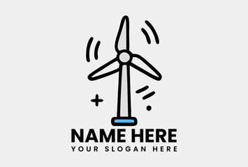 Wind turbine icon showing rotating blades generating environmentally friendly power. Green energy concept