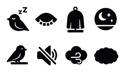 Sleep and relaxation silhouette icon set. calm and restful symbols for tranquility