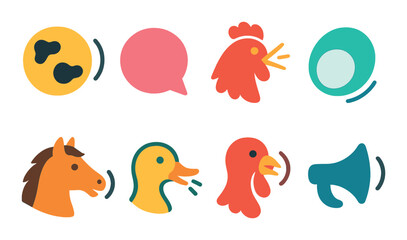 Farm animals flat icon set. livestock and poultry graphic symbols
