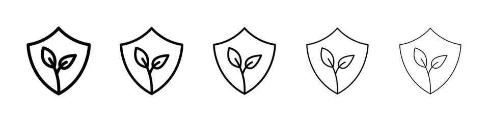 Shield with leafs icon graphic set. trendy stroke line style
