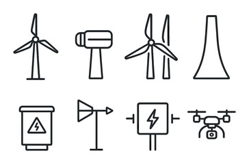 Renewable energy icon set in linear style. sustainable and eco-friendly symbols