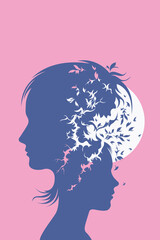 Mind, Communication, Emotional Intelligence, Person, Mental Health, Woman, Man, Child, Tree, Growth, Branches, Leaf, Heart, Flowers, Artwork, Vector