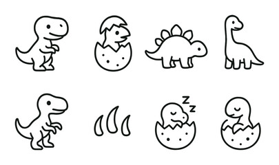 Dinosaur flat icon set. prehistoric animal and jurassic era symbols