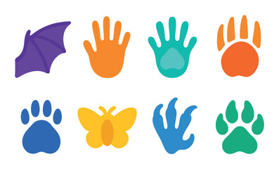 Obraz premium Animal paw print silhouette icon set. wildlife and nature symbol collection