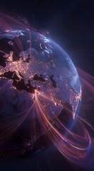 a stylized globe with glowing MSME clusters lighting up across developing regions, beams of light connecting continents, painterly Arcane animation, global energy and potential rising