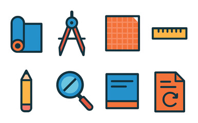 Modern education flat icon set. learning, study, and academic symbols