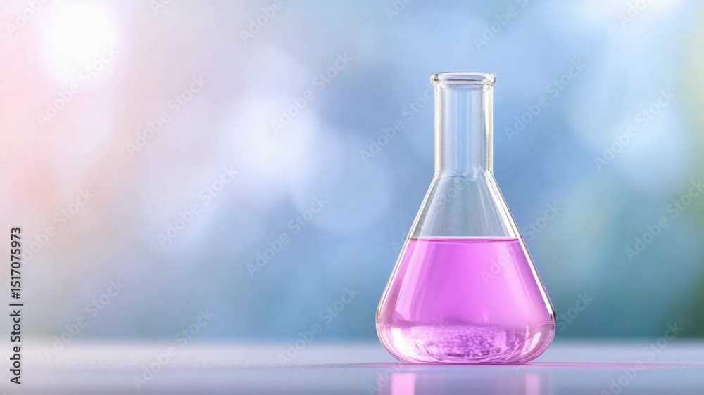 Poster pink liquid in erlenmeyer flask: a pristine erlenmeyer flask filled with a vibrant pink liquid sits 