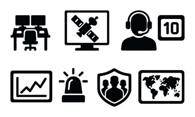 Business and technology silhouette icon set. corporate and digital tools symbols
