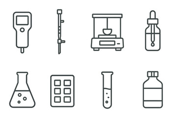 Science and laboratory linear icon set. research and chemistry symbols