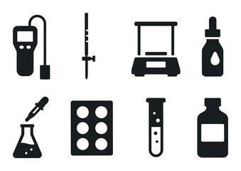 Medical and laboratory silhouette icon set. scientific and healthcare symbols