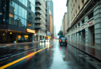 Obraz premium wet city street with buildings and cars