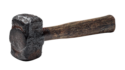 An isolated sledgehammer with a wooden handle, perfect for construction projects or repairs.