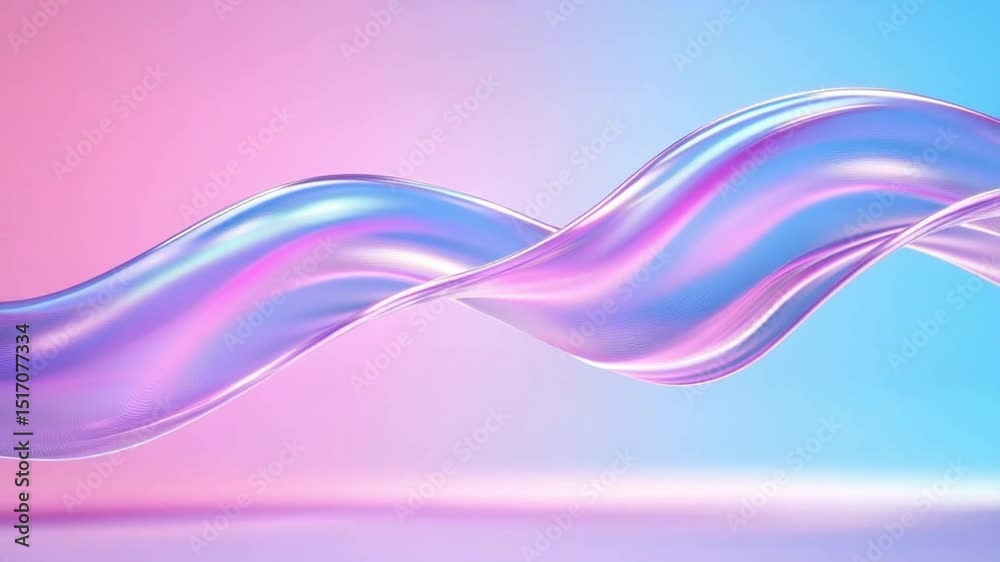 Poster Fluid Metallic Wave on Pastel: An iridescent wave of fluid metallic material flows gracefully against a soft gradient pastel background, blending the smoothness and subtle color scheme.