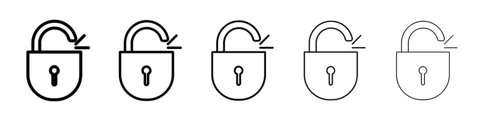 Unlock icon graphic set. trendy stroke line style