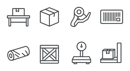 Shipping and delivery icon set in linear style. logistics and packaging graphics