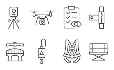 Construction and safety linear icon set. building and protection symbols