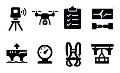 Construction and engineering silhouette icon set. industrial and safety symbols