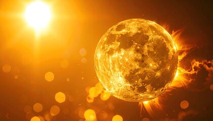 Fiery moon bathed in intense sunlight