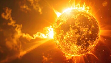 Fiery planet, blazing sun, cosmic flames