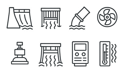 Industrial technology linear icon set. engineering and machinery symbols
