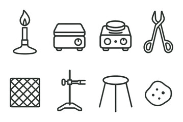 Science and laboratory linear icon set. research and chemistry symbols