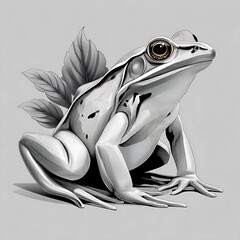 Stylized frog artwork in monochrome and gold with detailed shading and botanical line accents high resolution image