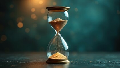 Hourglass, time passing concept, business, time management. Sand flows, symbol of time, deadlines, productivity, efficiency, innovation, futuristic, success, strategy. Concept of motion. Digital art,