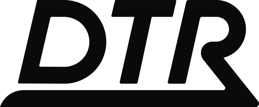 Bold, dynamic DTR monogram with sleek italic letters and a powerful swoosh, evoking speed, precision, and performance for motorsports and automotive tech.