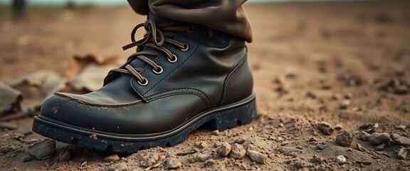 close up of a person wearing a pair of black boots