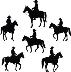 Cowboy Silhouette &mdash; Rider on Horse, Western Style, High Contrast Black and White Minimalist Art