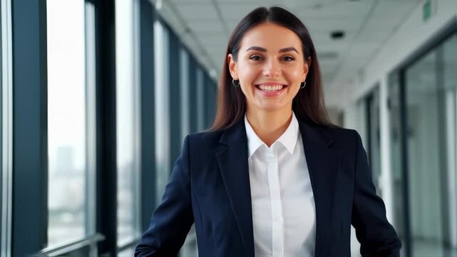 A smiling professional woman, wearing business attire