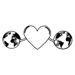 Global Love Icons Earth Couples Heart Connections Unity Line Art
