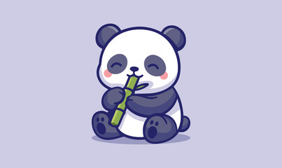 Fototapeta premium Cute Panda Logo, Panda Mascot Logo, Panda illustration, Panda Eating Bamboo, Character design, Panda Vector, Panda Cartoon 