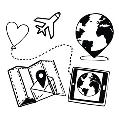 Long Distance Love Iong Map Video Call Heart Trail Vector Set