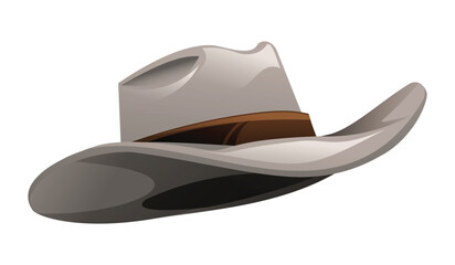Cowboy hat with brown band, vintage western apparel icon. Vector cartoon illustration