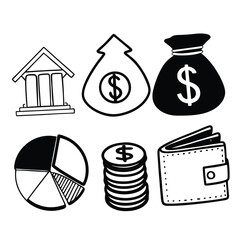 Minimalist Business Finance Icons Money Bag Dollar Chart Wallet Vector