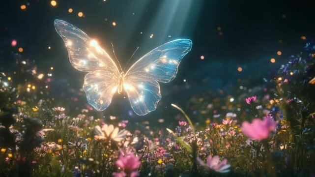 Luminous Butterfly in Enchanted Meadow