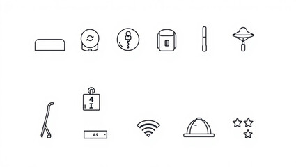 Collection of assorted line art icons including wifi stars and other miscellaneous items depicted created with generated ai