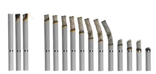 Set burning cigarette in different stages, isolated on white, clipping path
