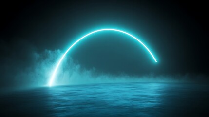 Abstract neon arch over a smoky surface