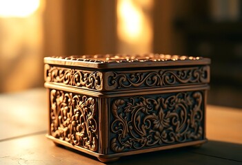 wooden box sitting on top of a wooden table