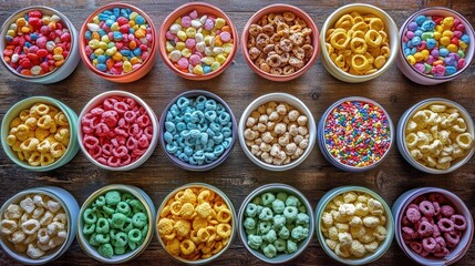 Fototapeta premium Colorful Bowls Filled with Various Types of Candy and Sweets