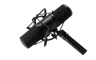 Minimalist black wired microphone isolated showcasing sleek modern audio equipment design isolated on transparent background PNG