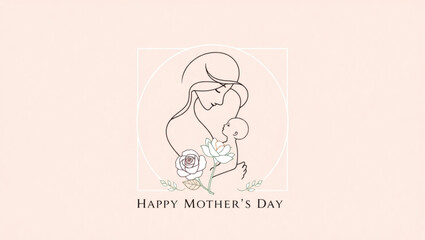 Elegant mother and child line art with floral accents for mother's day celebration design card created with generated ai