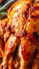 close up of a cooked chicken on a plate