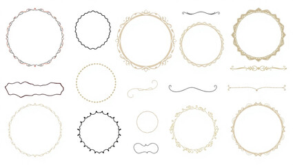 Collection of decorative circular frames and dividers in various styles and arrangements on white created with generated ai
