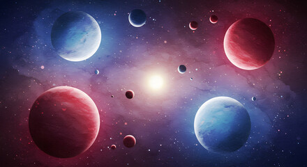 Naklejka premium Cosmic Symphony A Celestial Dance of Planets and Stars