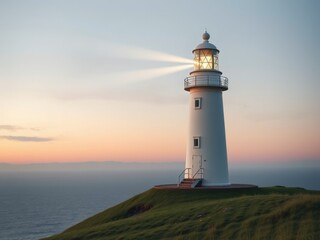 Lighthouse Beam at Tranquil Dusk or Dawn
