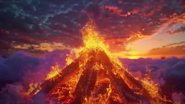 Burning firewood in a fireplace. Pile of firewood, stack of firewood. Wood scraps, chips, cuboid. Firewood doodles campfire. Fire in the fireplace, funeral pyres. Burning ashes, lava, bornfire